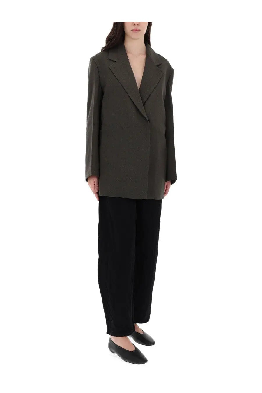 Studio nicholson women’s araz jacket grey olive green oversized blazer front view made from soft fabric
