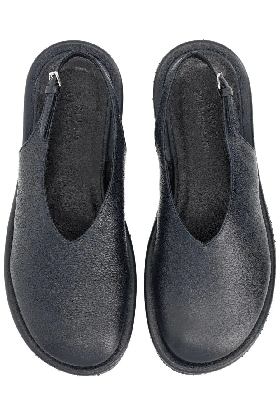 Studio nicholson women’s sandalo black leather slingback sandals with textured surface and thick soles