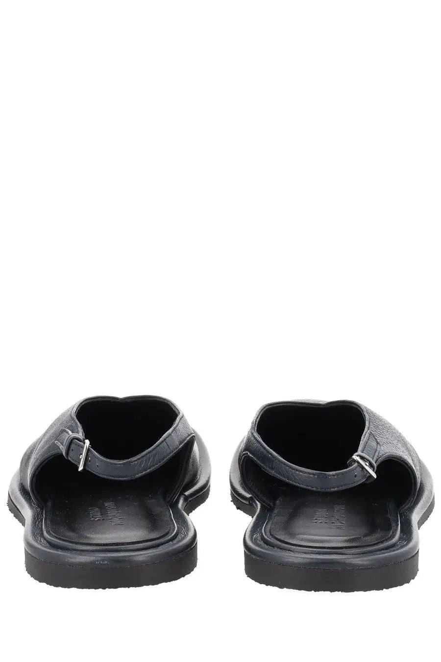 Studio Nicholson women’s sandalo slingback black leather slide sandals with textured finish and silver-toned buckle details