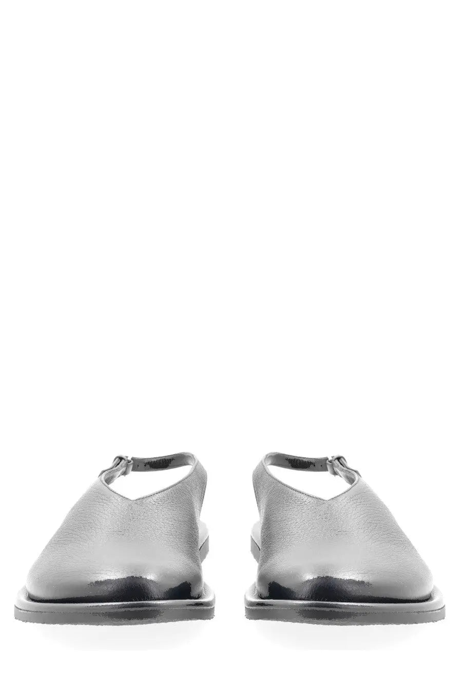 Studio Nicholson women’s sandalo slingback black silver leather caged sandals with sleek minimalist design and black soles