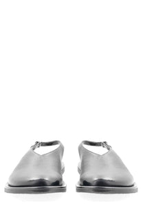 Studio Nicholson women’s sandalo slingback black silver leather caged sandals with sleek minimalist design and black soles
