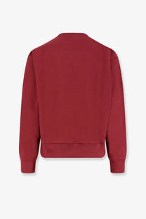 Stussy men’s authorized crew cotton blend sweatshirt in solid red with long sleeves ribbed cuffs and hem