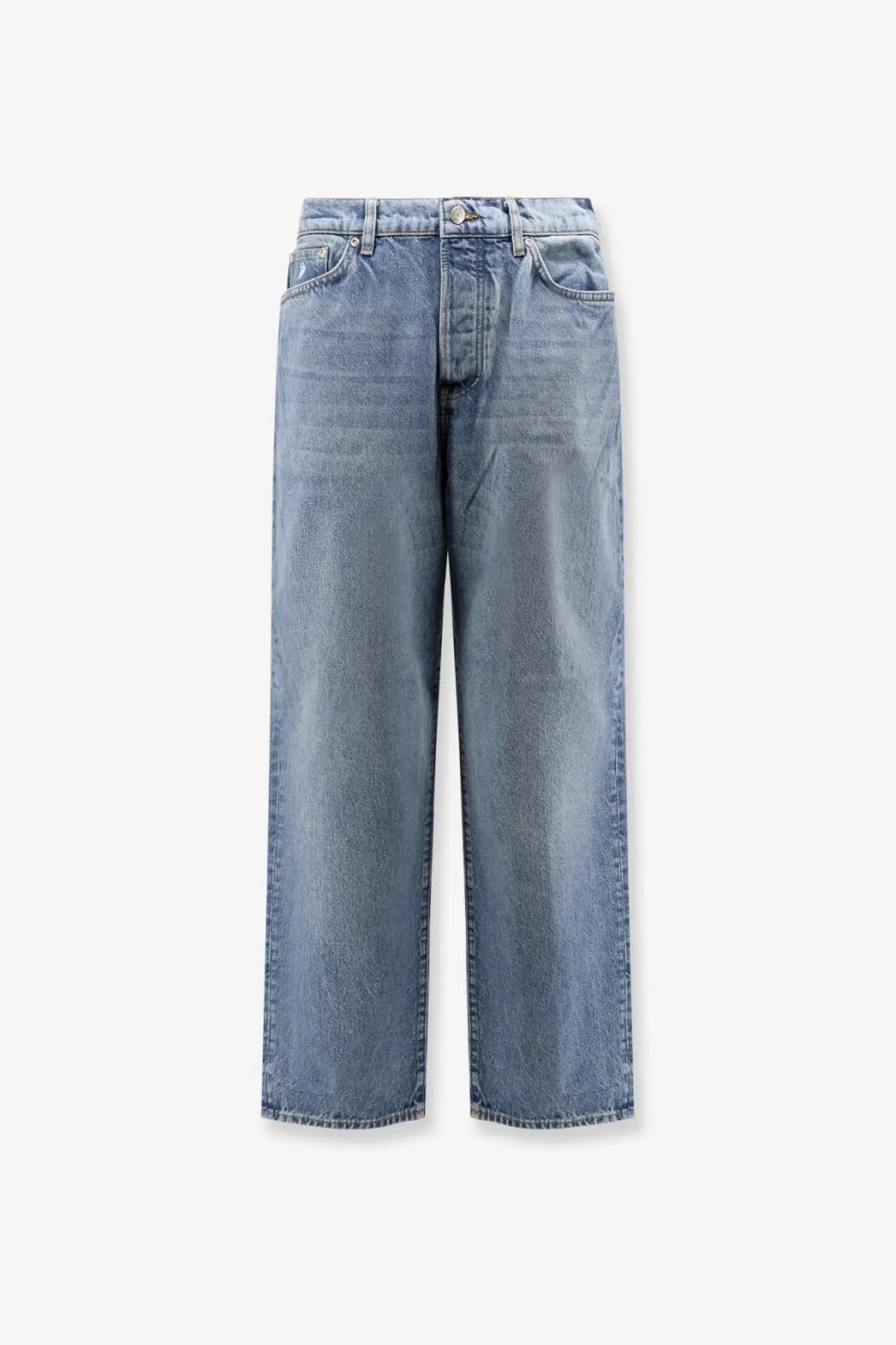 Stussy men’s big ol jean blue light-wash denim jeans with straight-leg cut and classic five-pocket design