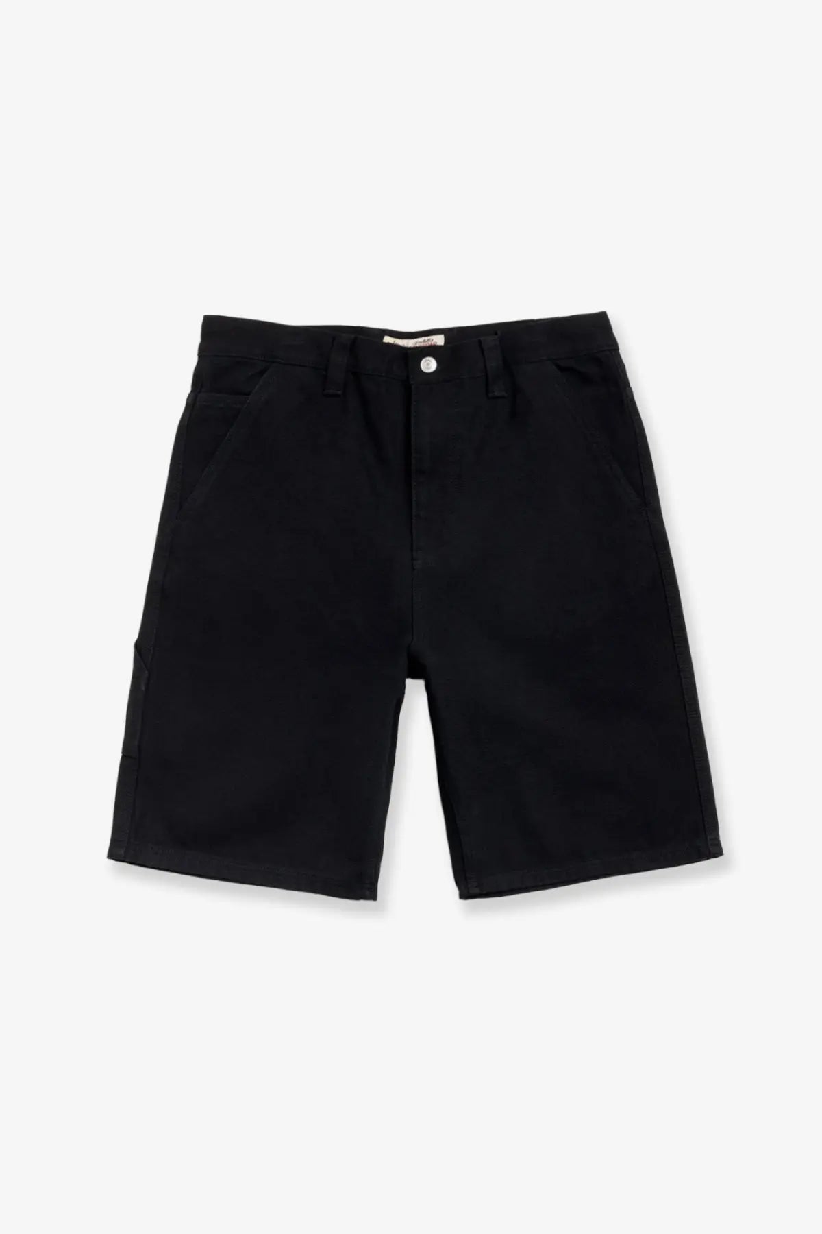 Stussy men’s black cotton Bermuda shorts with a classic straight-leg cut and button closure