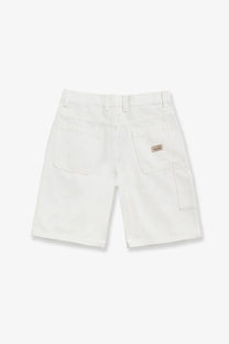 Stussy men’s cotton Bermuda shorts bone color with white durable fabric and subtle stitching details