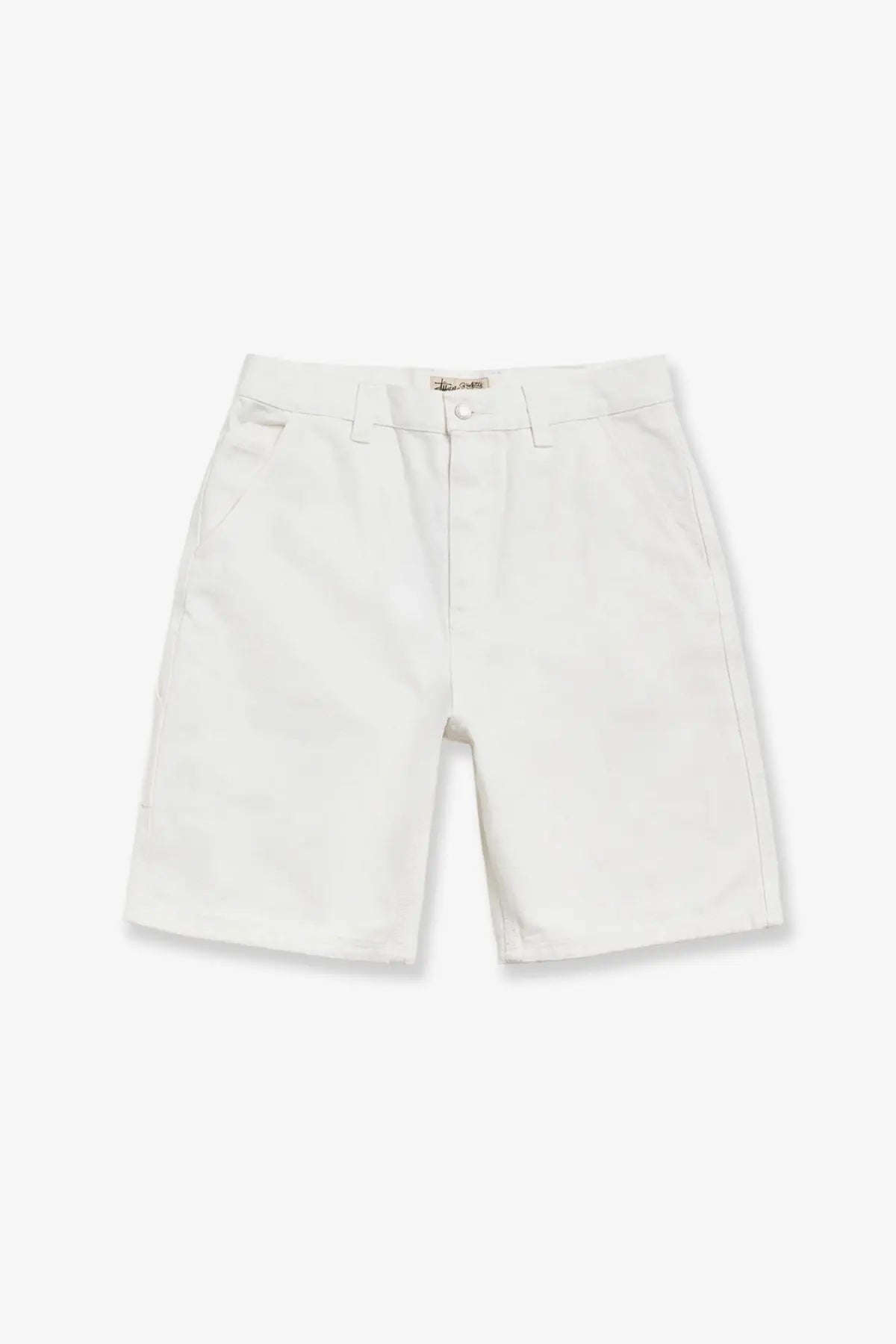 Stussy men’s cotton bermuda shorts bone featuring white cotton chino fabric with classic clean-cut design and belt loops