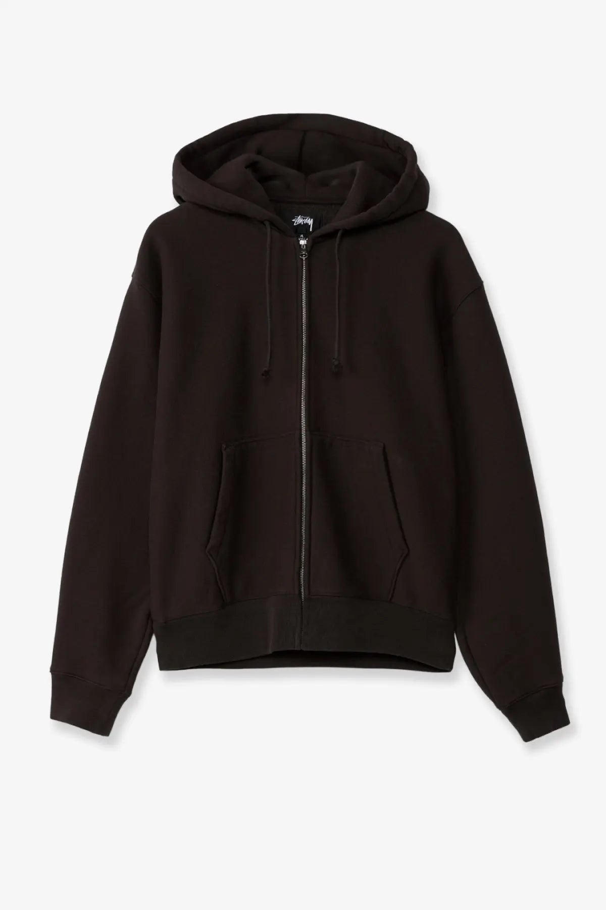 Black stussy men’s diamond cotton blend zip-up hoodie with hood front zipper and two side pockets