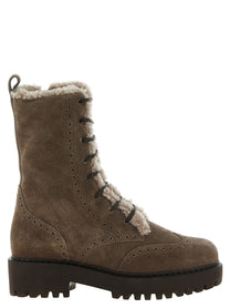 Brunello Cucinelli Suede and Brown Shearling Ankle Boots Brown