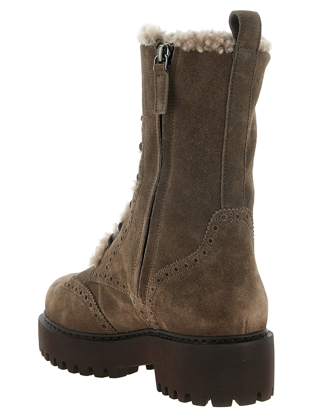 Brunello Cucinelli Suede and Brown Shearling Ankle Boots Brown, view 3
