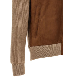 Brunello Cucinelli Suede and Cashmere Bomber Jacket Brown