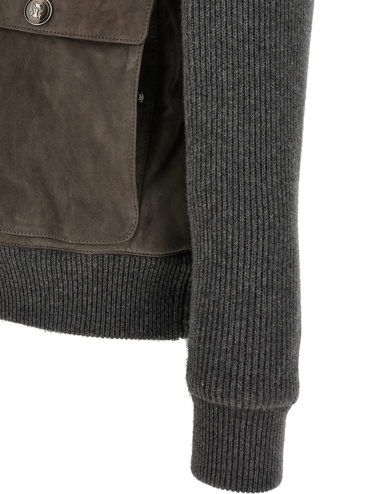Brunello Cucinelli Suede and Wool Jacket Grey, view 4