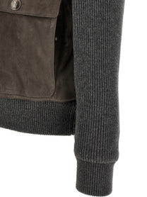 Brunello Cucinelli Suede and Wool Jacket Grey, view 4