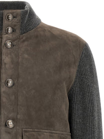 Brunello Cucinelli Suede and Wool Jacket Grey, view 3