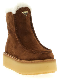 PRADA Suede Ankle Boots Brown