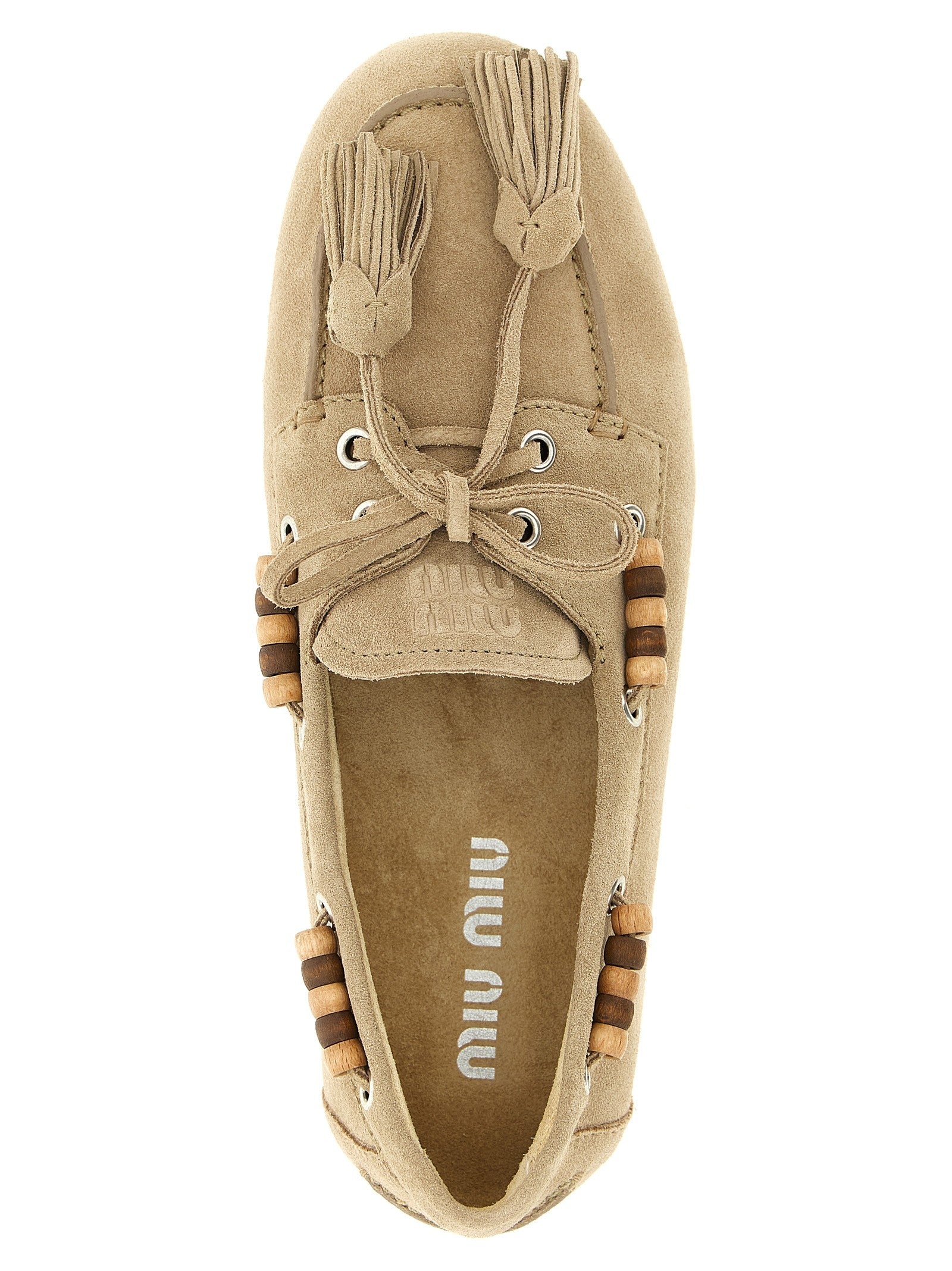 Miu Miu Suede Boat Shoe Beige