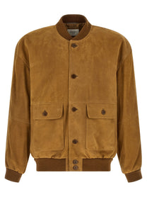 Saint Laurent Suede Bomber Jacket Brown