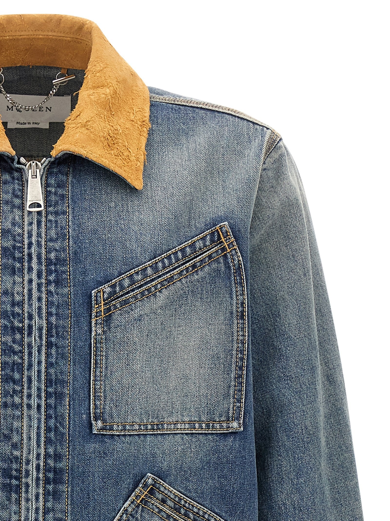 Alexander McQueen Suede Denim Jacket Blue