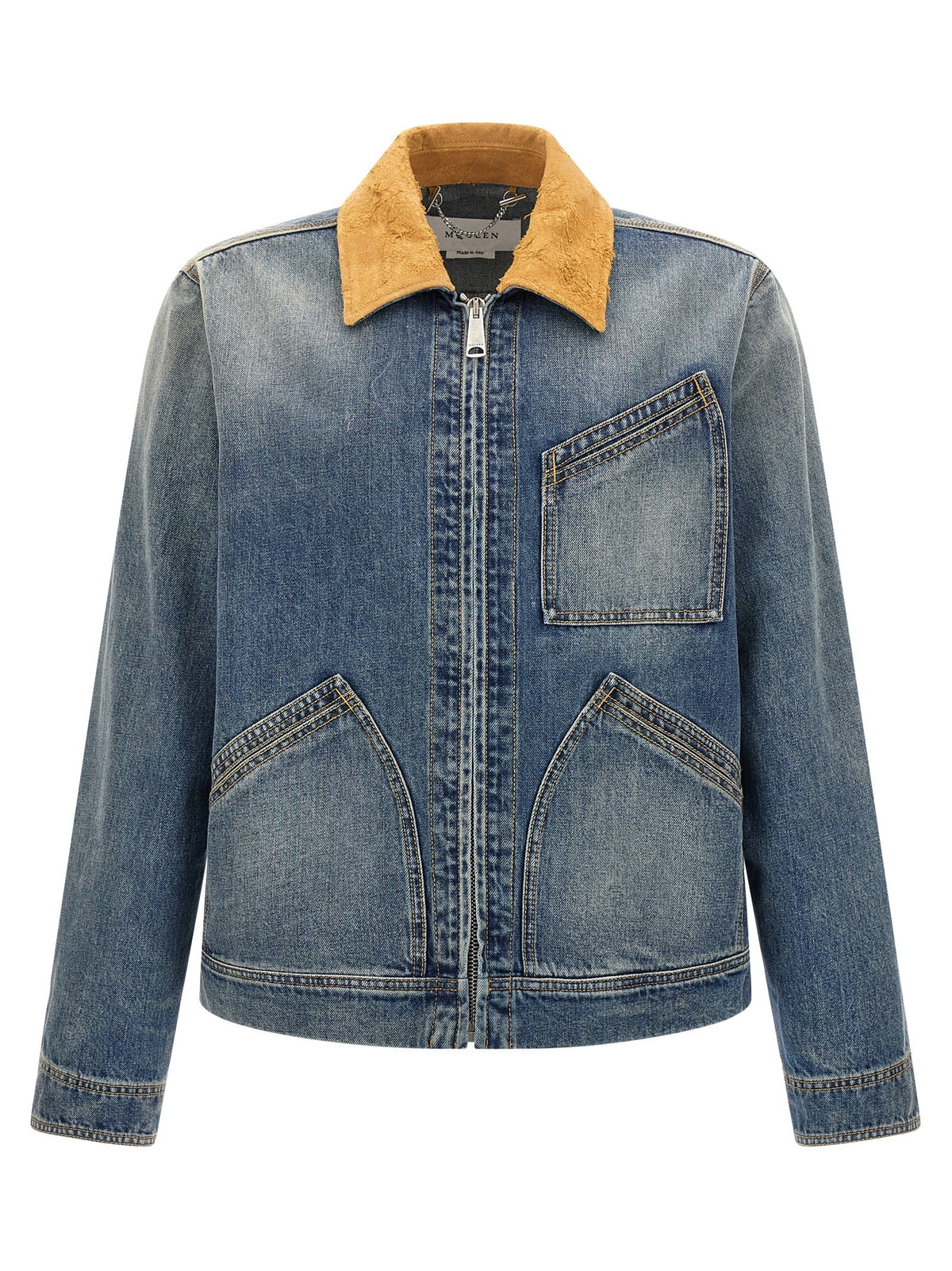 Alexander McQueen Suede Denim Jacket Blue