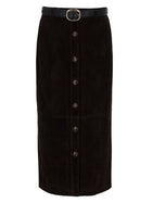 self-portrait Women's Suede Midi Skirt Brown