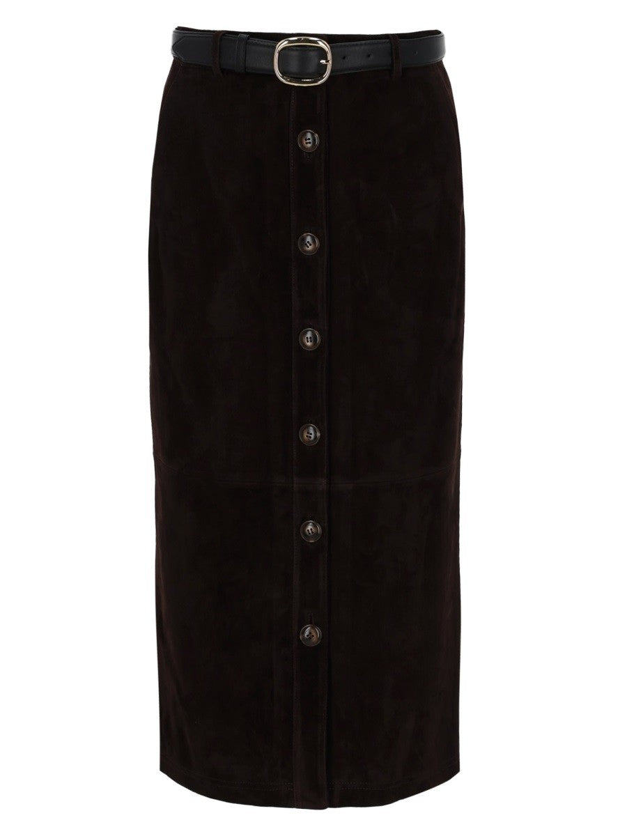 self-portrait Women's Suede Midi Skirt Brown