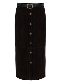 self-portrait Women's Suede Midi Skirt Brown