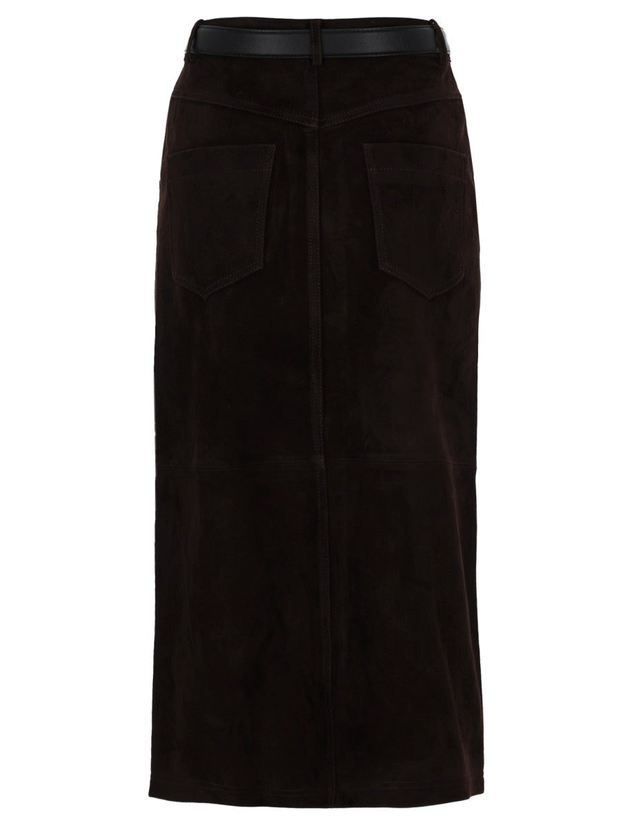 self-portrait Women's Suede Midi Skirt Brown
