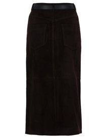 self-portrait Women's Suede Midi Skirt Brown