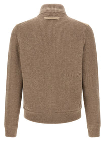 Zegna Suede Panel Cardigan Beige