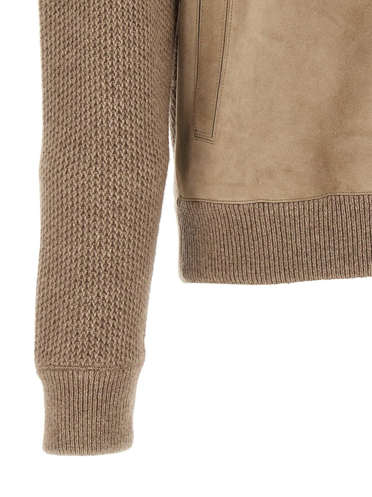 Zegna Suede Panel Cardigan Beige