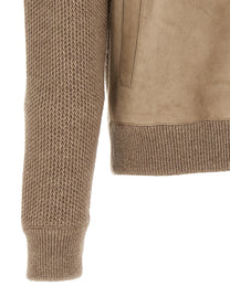 Zegna Suede Panel Cardigan Beige