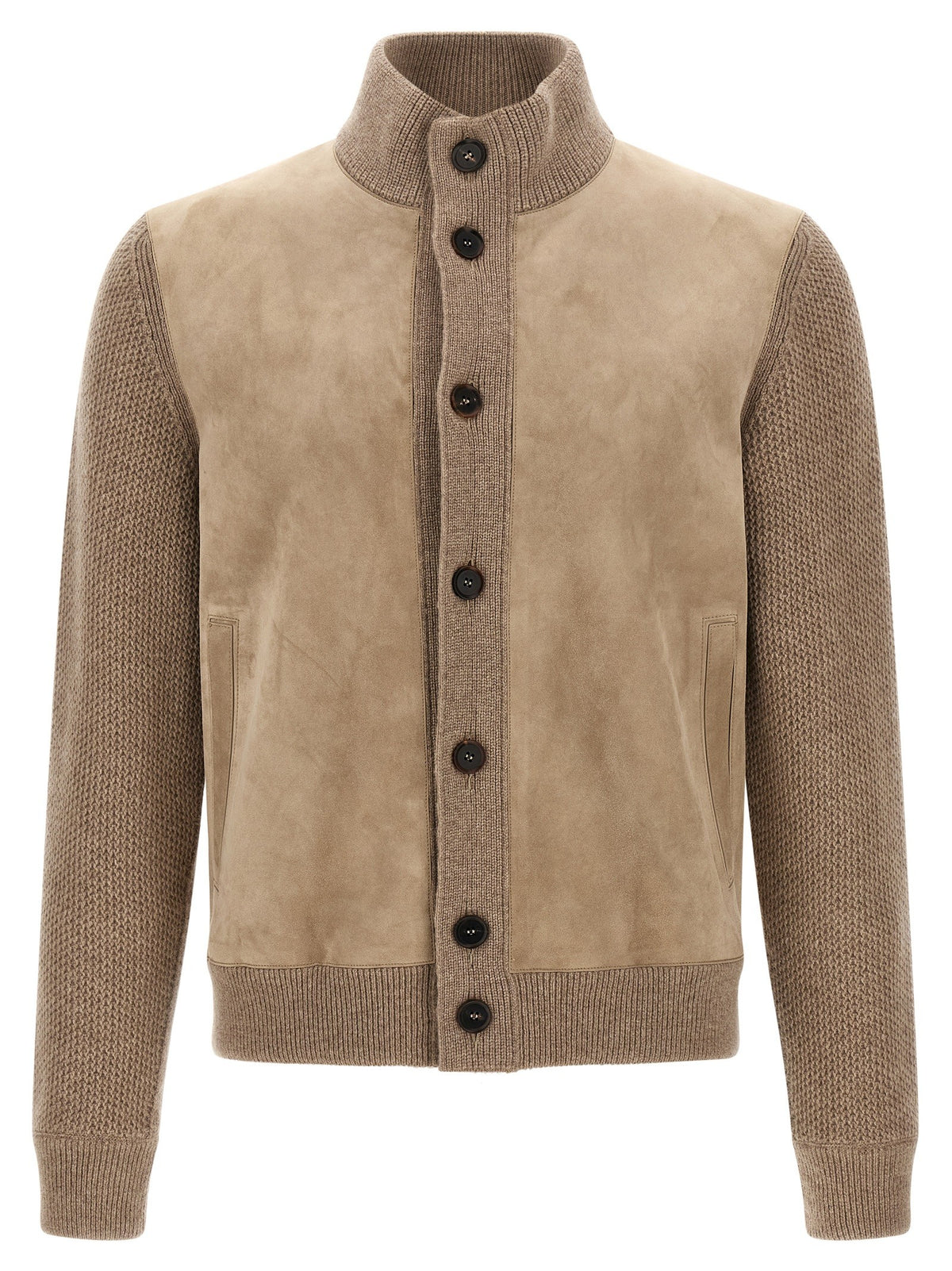 Zegna Suede Panel Cardigan Beige
