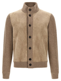 Zegna Suede Panel Cardigan Beige