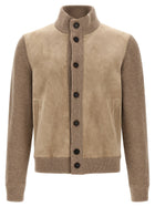 Zegna Suede Panel Cardigan Beige