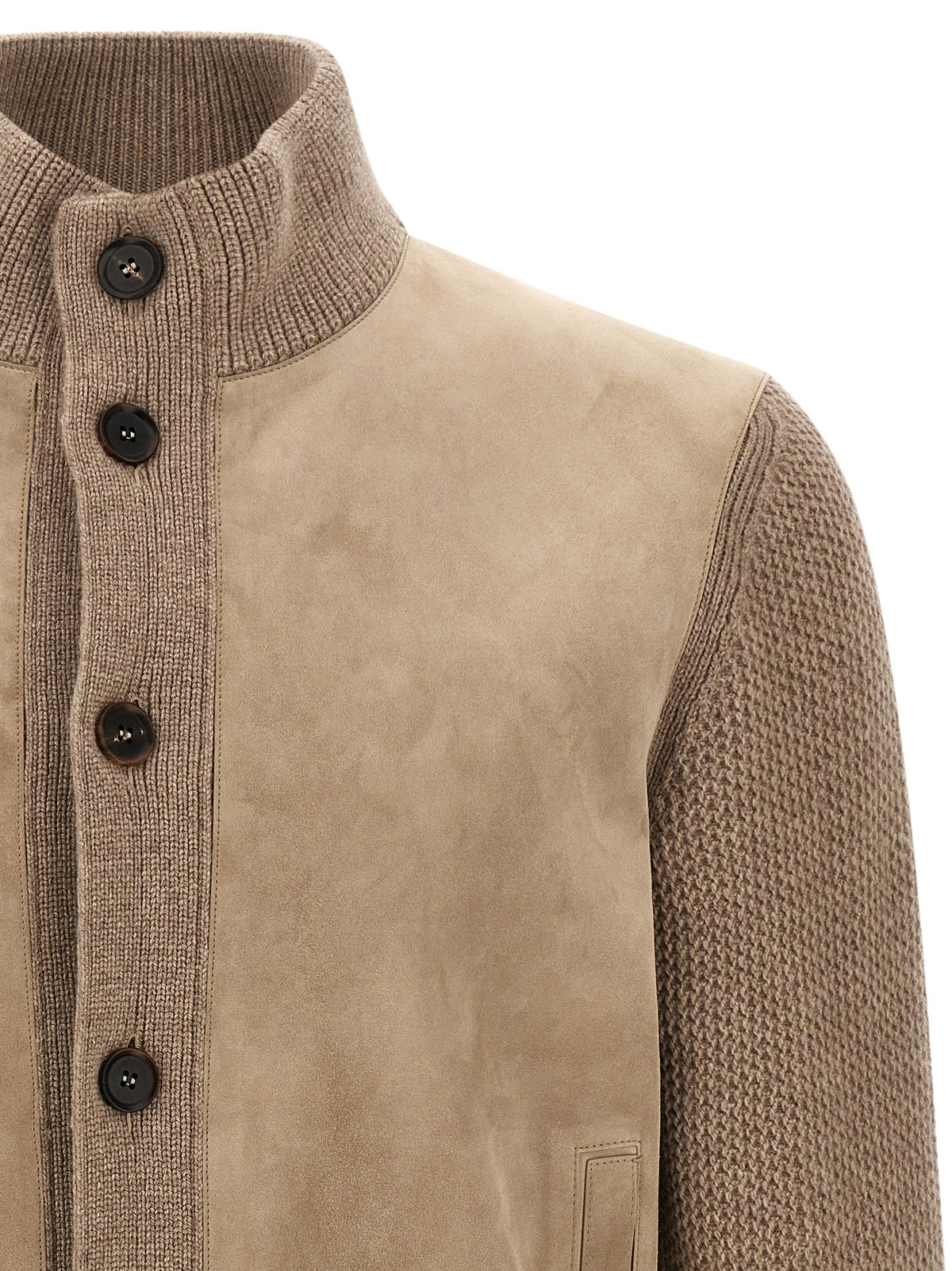 Zegna Suede Panel Cardigan Beige