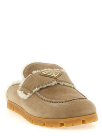 PRADA Suede Sabots Beige