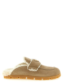 PRADA Suede Sabots Beige