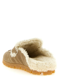 PRADA Suede Sabots Beige