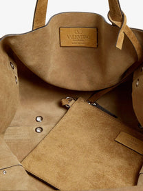 Valentino Men's Suede Shopping Bag Beige