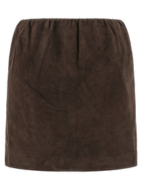 ROTATE Birger Christensen Suede Skirt Brown