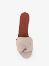 Loro Piana Women's Summe Charms Flat Suede Sandals White