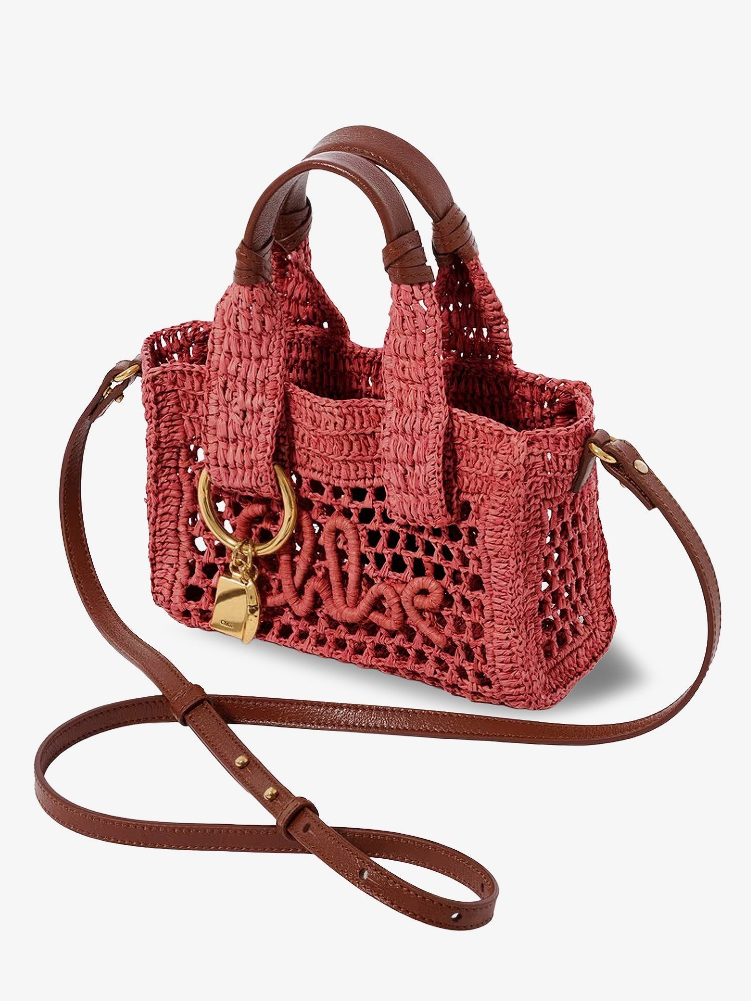 Chloé Women's Summer Banana Raffia Crossbody Bag Red