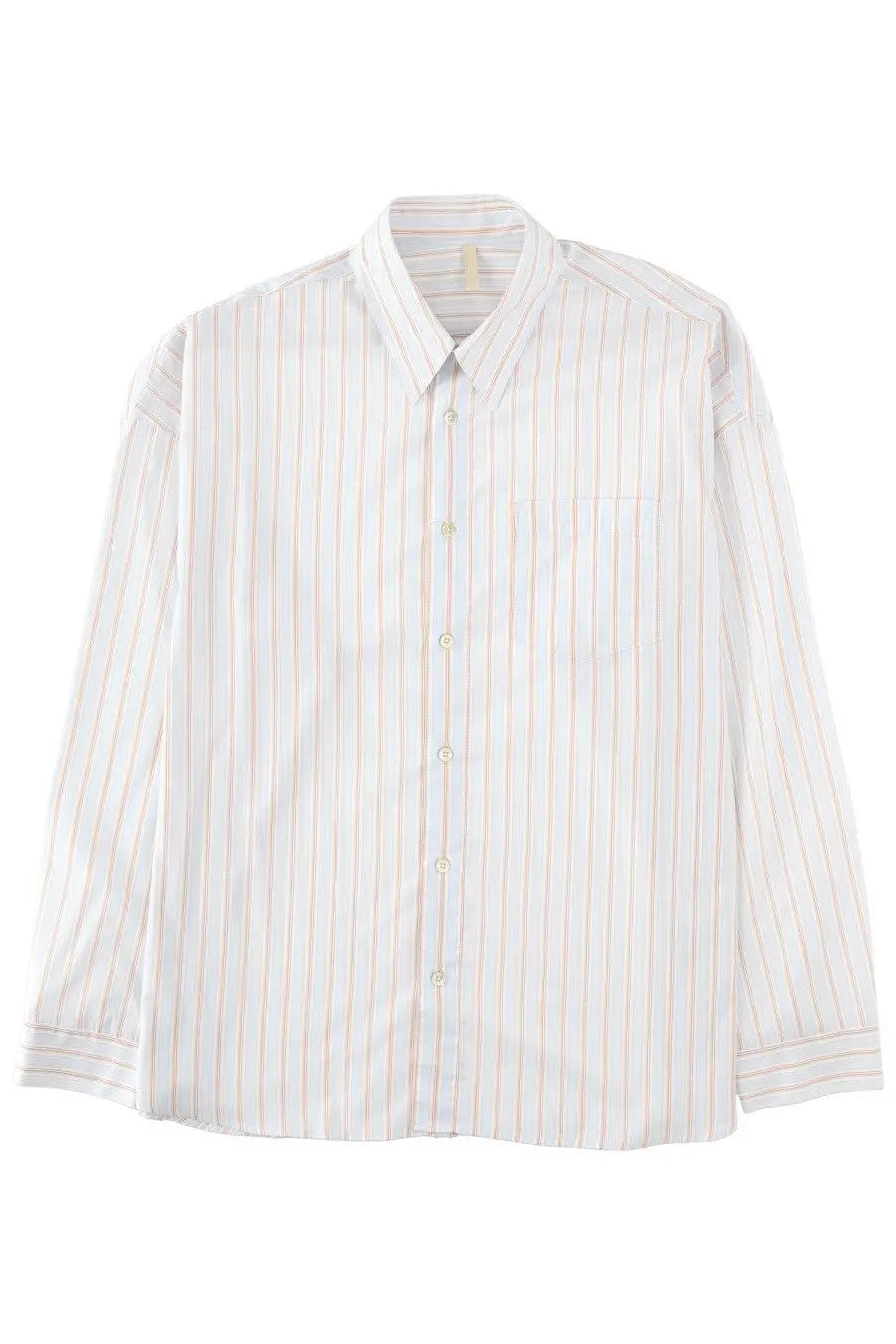 Sunflower men’s camicia righe white crisp white button-down shirt with peach and blue stripes in lightweight cotton blend