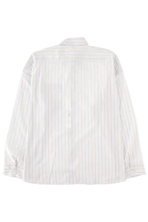 Sunflower men’s camicia righe white long-sleeved button-up shirt with fine peach vertical stripes in soft cotton