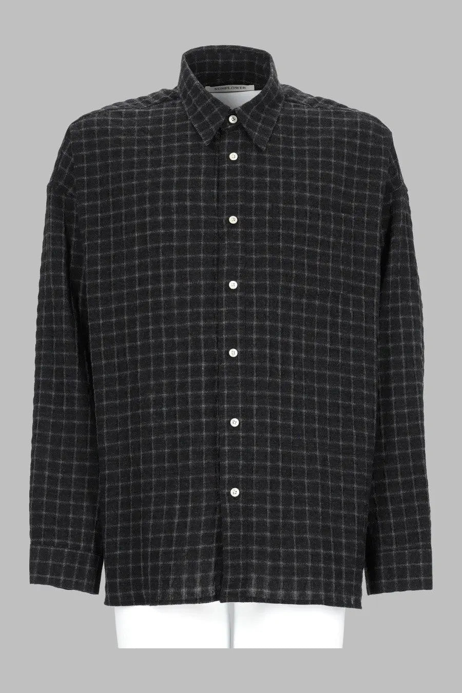 Sunflower men’s camicia stable black long-sleeve button-up shirt with black and gray checkered pattern and white buttons