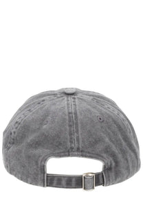Faded gray denim baseball cap with silver buckle and adjustable strap shown from the back by sunflower men