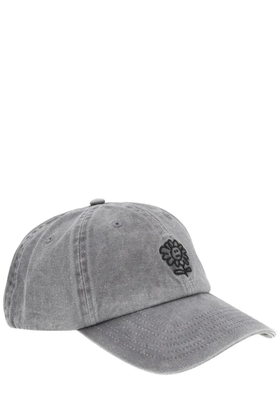 Gray denim baseball cap with black embroidered flower design front for men sunflower cappello da baseball con grey