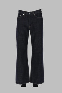 Dark indigo denim sunflower mens jeans with wide-leg flared silhouette and classic five-pocket design