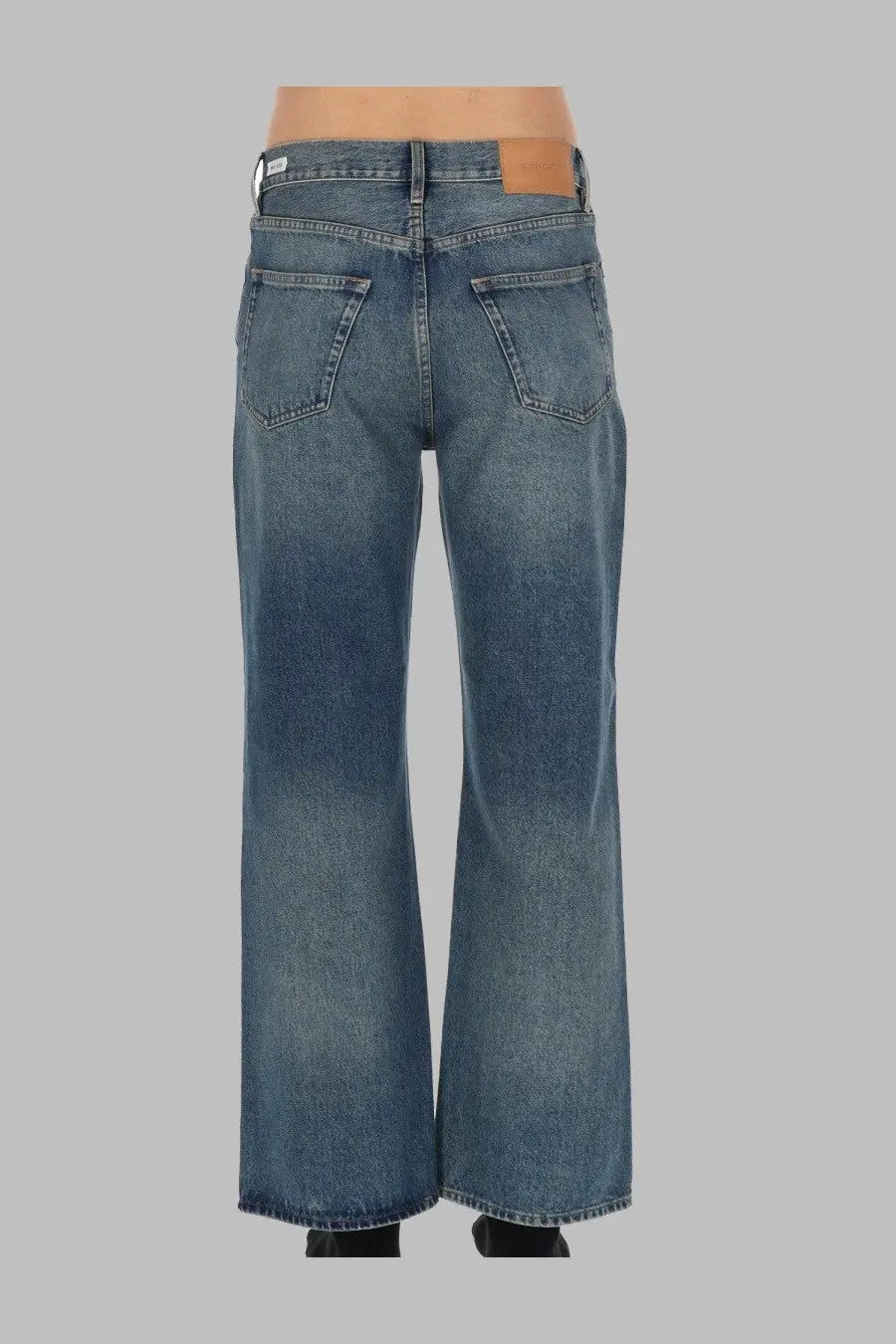 Blue denim sunflower men’s jeans with faded wash and wide-leg relaxed fit for casual wear