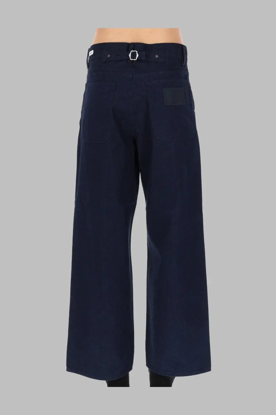 Dark navy wide-leg men’s jeans with belt loop and silver-toned buckle from Sunflower jeans super wide blue collection