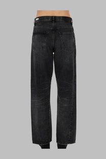 Sunflower men’s jeans wide twist black denim with faded distressed finish and straight-leg cut